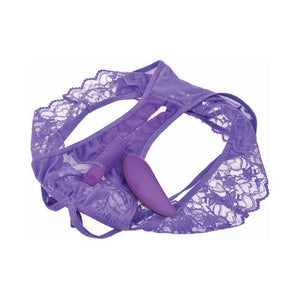 Crotchless Panty Thrill-Her & Remote-Controlled Rechargeable Bullet Vibrator Purple